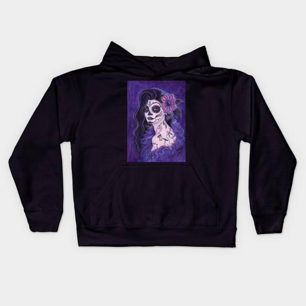 Day of the dead purple Daisy By Renee Lavoie Kids Hoodie by ReneeLLavoie